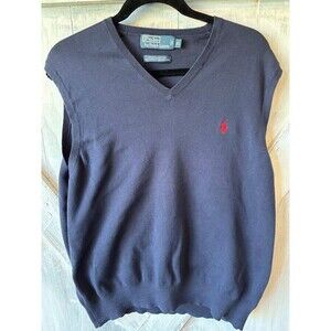 Polo Ralph Lauren Vintage Sweater Vest Mens XL Navy Blue 100% Pima Cotton